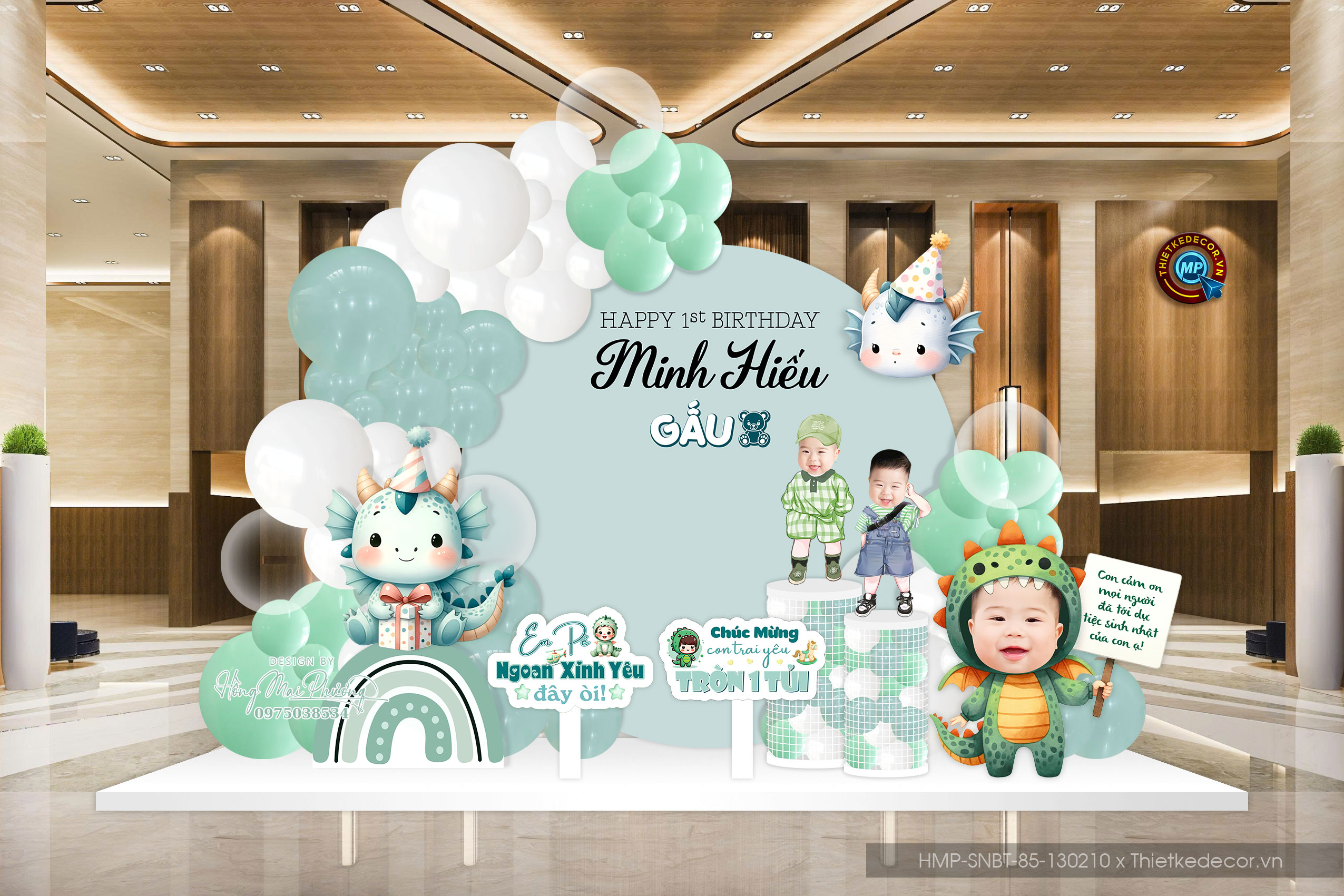 Sinh nhật bé trai tuổi rồng tone xanh đậu quốc dân